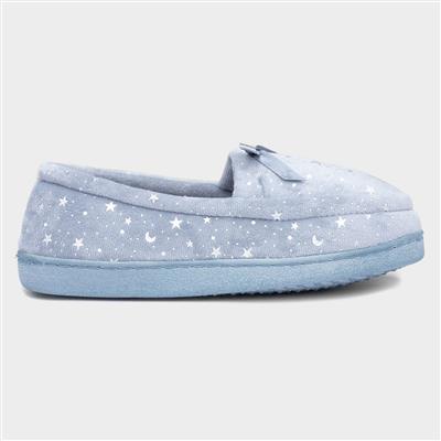 Womens Blue Velour Moccasin