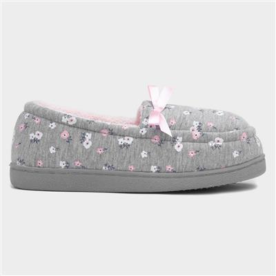 Womens Grey Floral Moccasin