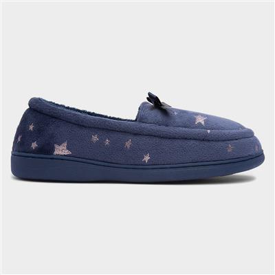 Womens navy moccasin slippers clearance