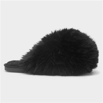 Mia Womens Black Fluffy Slipper