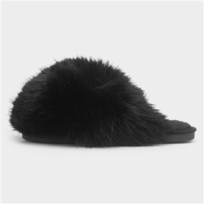 Mia Womens Black Fluffy Slipper