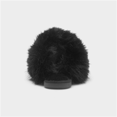 Mia Womens Black Fluffy Slipper