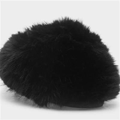 Mia Womens Black Fluffy Slipper