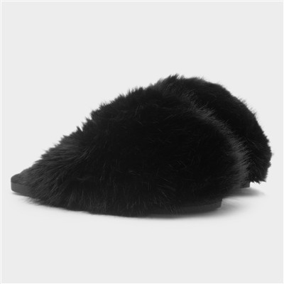 Mia Womens Black Fluffy Slipper