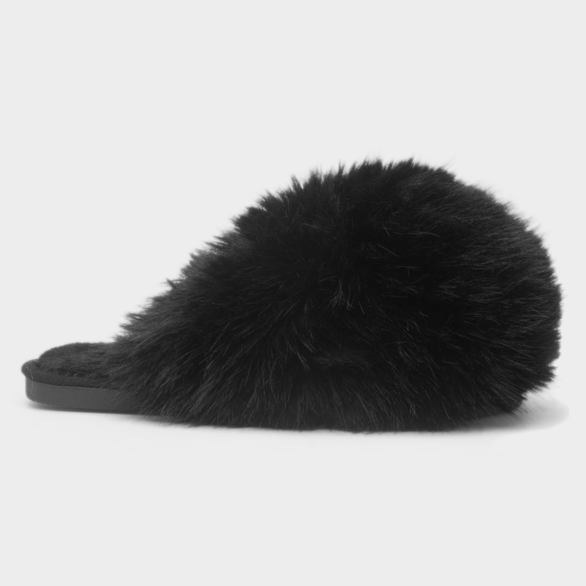 Mia Womens Black Fluffy Slipper
