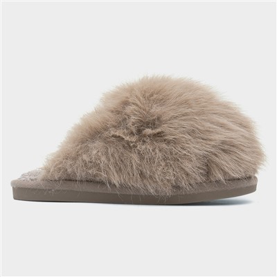 Mia Womens Mocha Fluffy Slipper