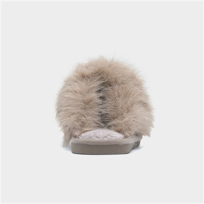Mia Womens Mocha Fluffy Slipper