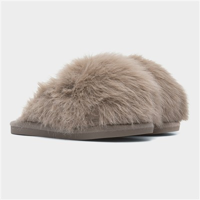Mia Womens Mocha Fluffy Slipper