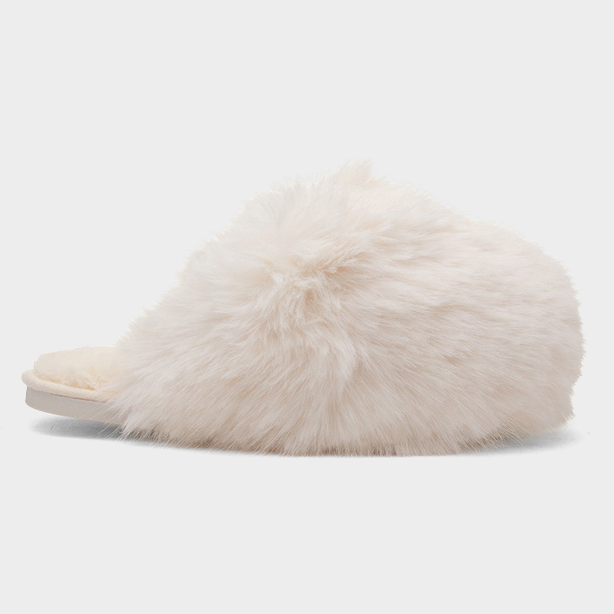 Mia Womens Cream Fluffy Slipper