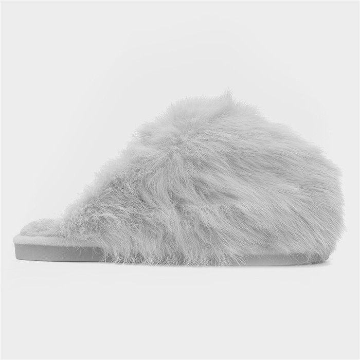 Mia Womens Grey Fluffy Slipper