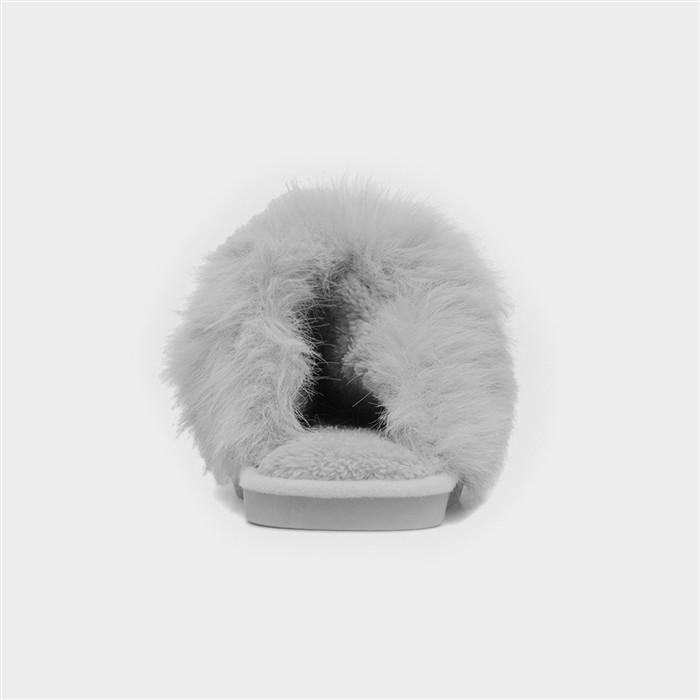Mia Womens Grey Fluffy Slipper
