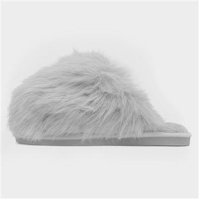 Mia Womens Grey Fluffy Slipper