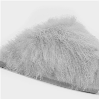 Mia Womens Grey Fluffy Slipper