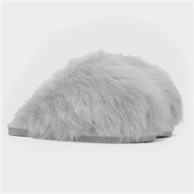 Mia Womens Grey Fluffy Slipper