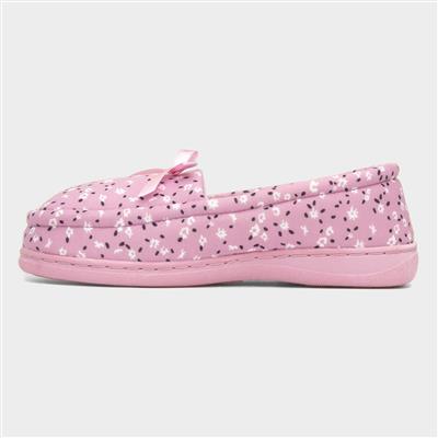Womens Pink Floral Moccasin
