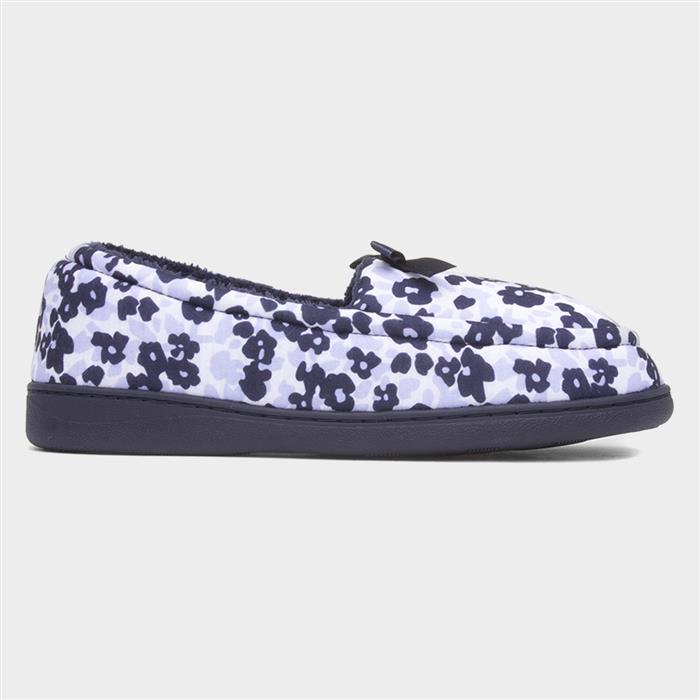 Womens Navy Floral Moccasin