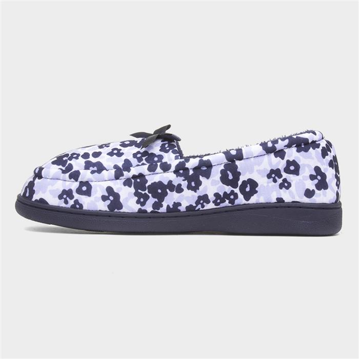 Womens Navy Floral Moccasin