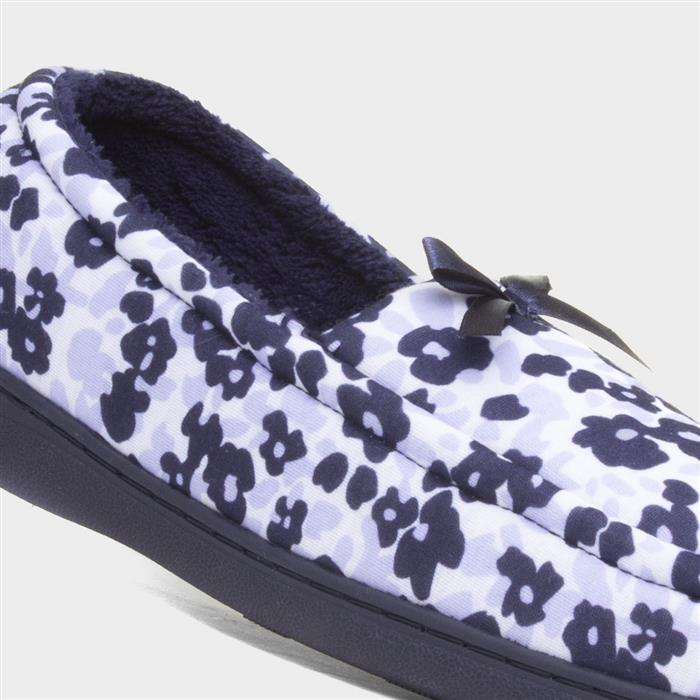 Womens Navy Floral Moccasin
