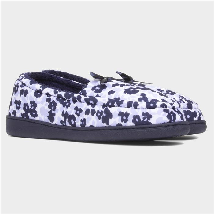 Womens Navy Floral Moccasin