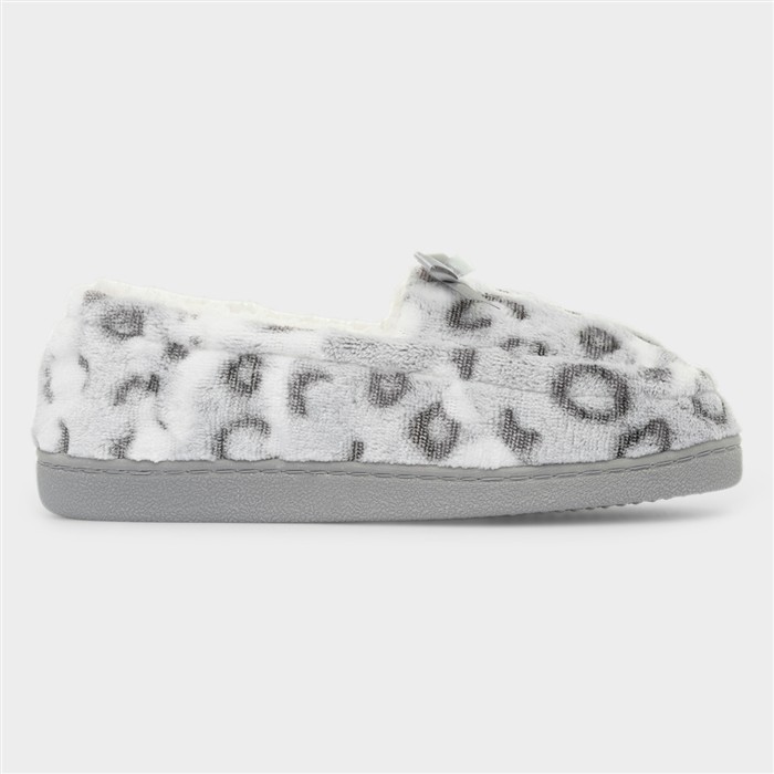 Womens Grey Leopard Slipper