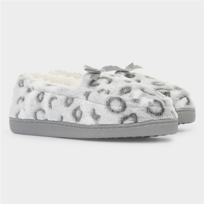 Womens Grey Leopard Slipper