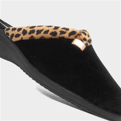 Michelle Womens Black Mule Wedge Slipper