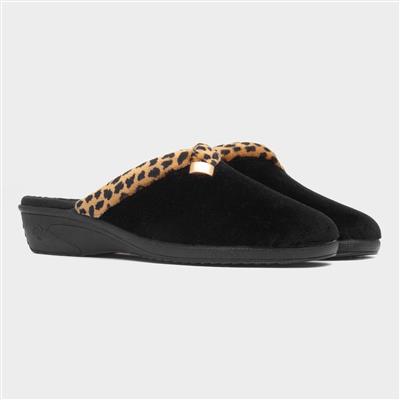 Michelle Womens Black Mule Wedge Slipper