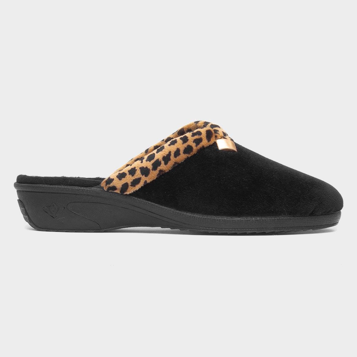 Michelle Womens Black Mule Wedge Slipper