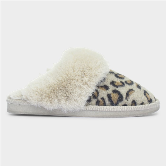 Nala Womens Beige Leopard Print Slipper