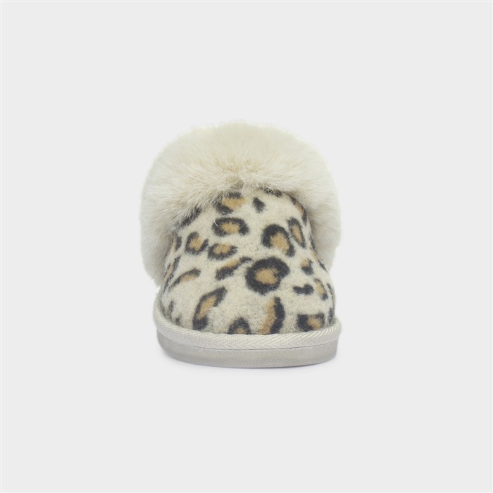 Nala Womens Beige Leopard Print Slipper