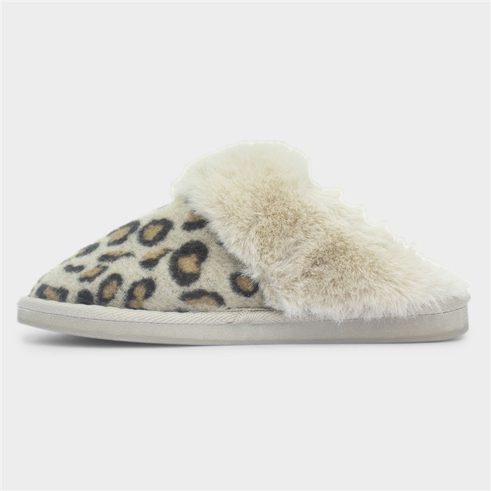 Nala Womens Beige Leopard Print Slipper