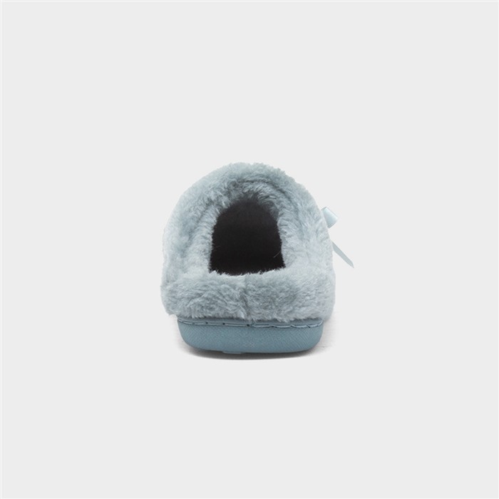 Womens Aqua Bow Mule Slipper