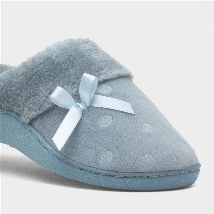 Womens Aqua Bow Mule Slipper