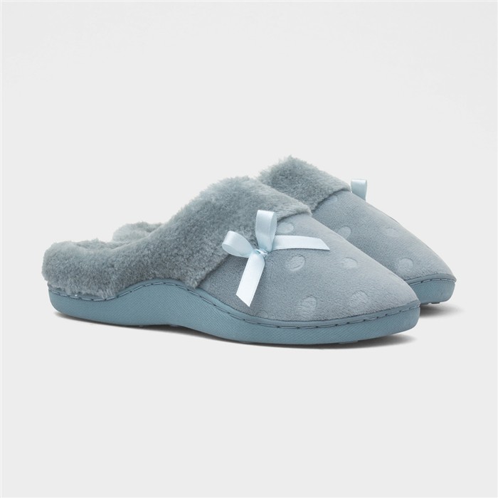 Womens Aqua Bow Mule Slipper