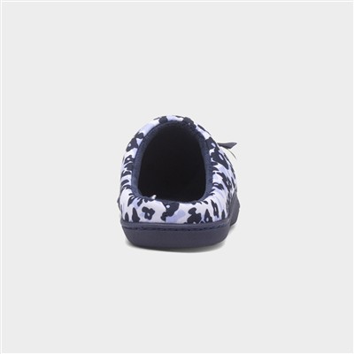 Womens Navy Mule Bow Slipper