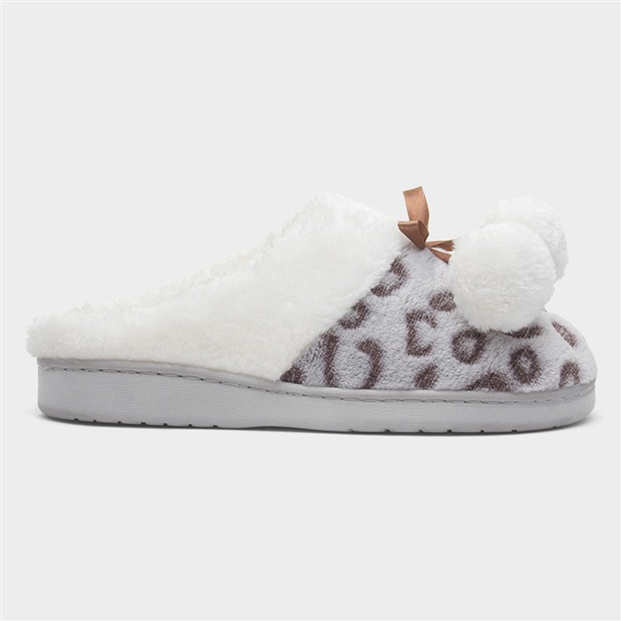 Womens Grey Leopard Print Mule
