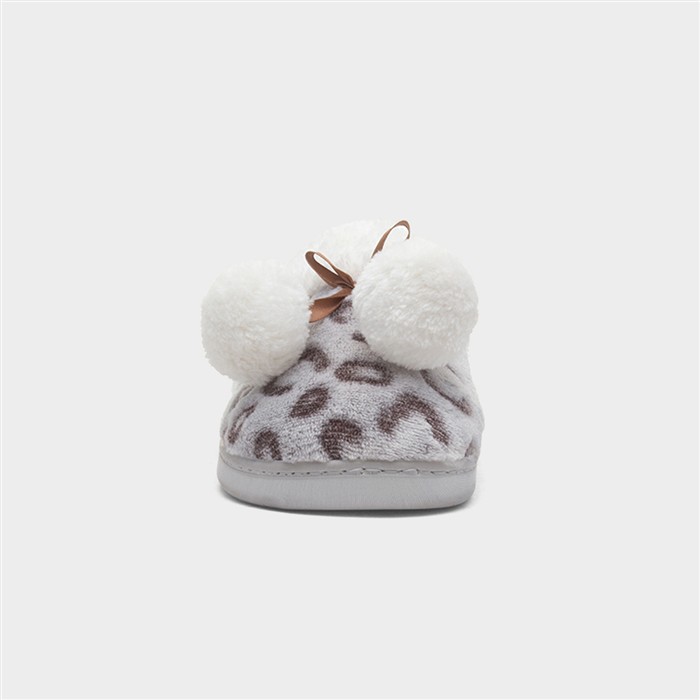 Womens Grey Leopard Print Mule