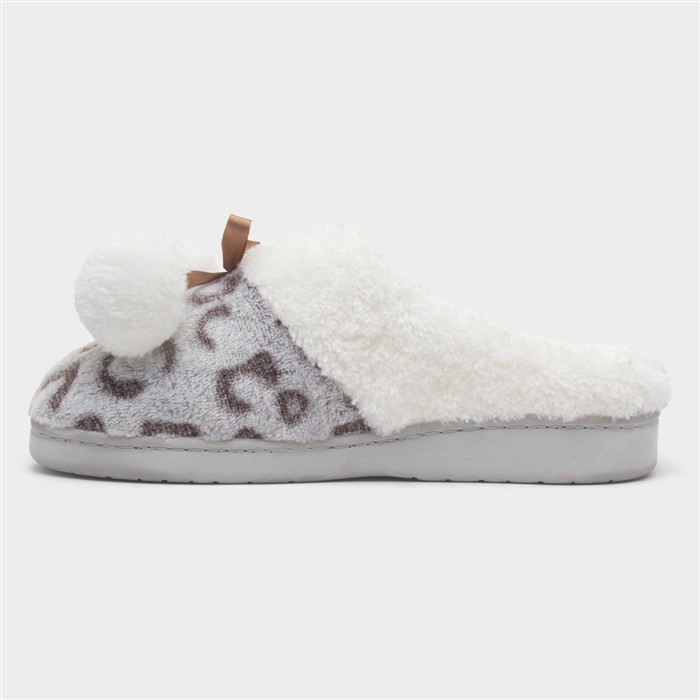 Womens Grey Leopard Print Mule