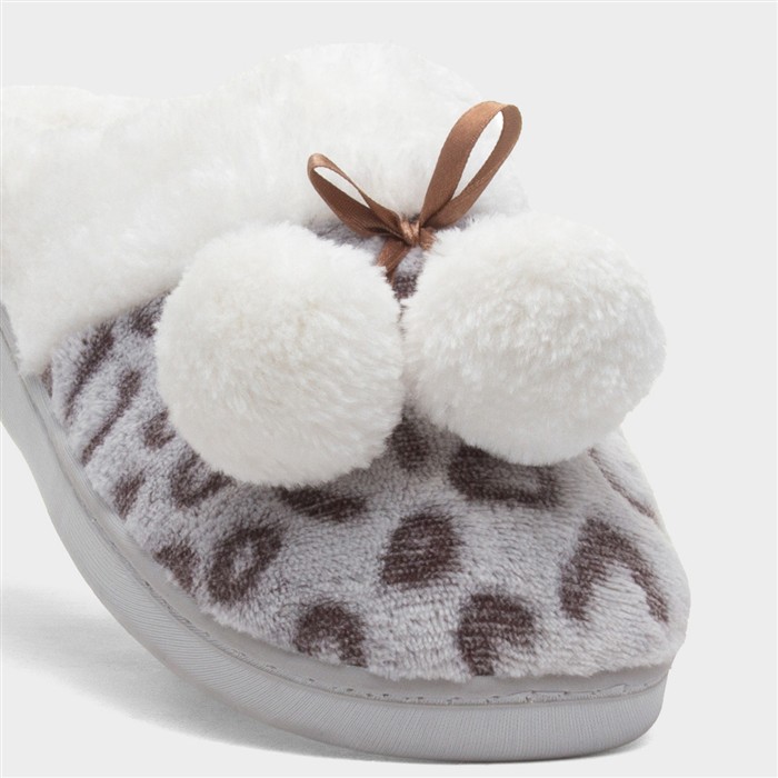 Womens Grey Leopard Print Mule