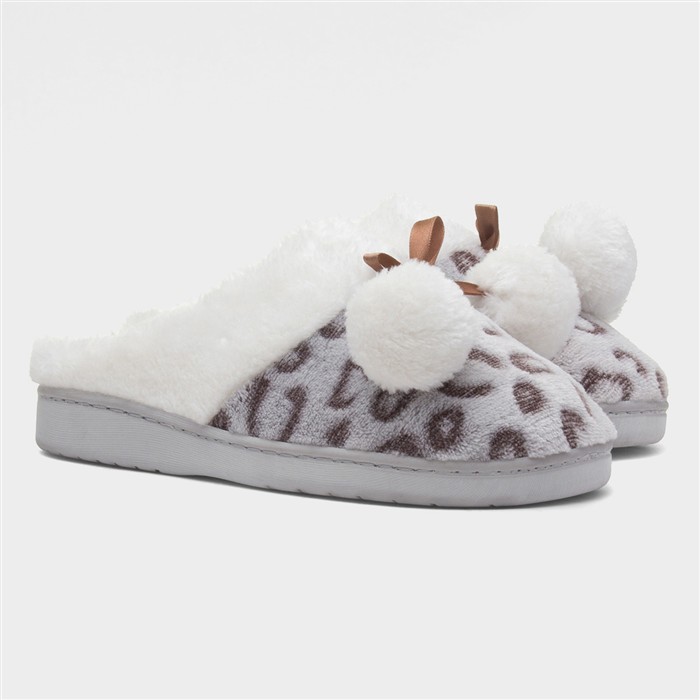 Womens Grey Leopard Print Mule