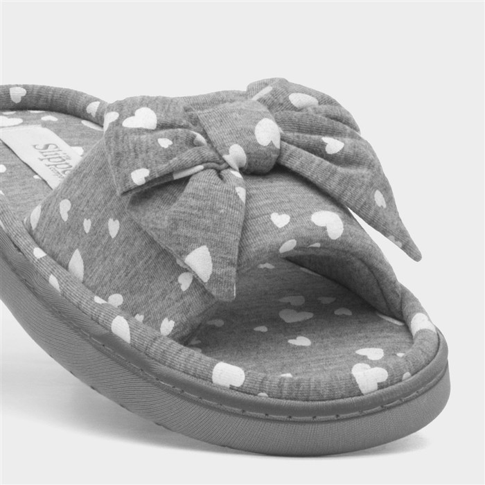 Grey Womens Bow Mule Slipper