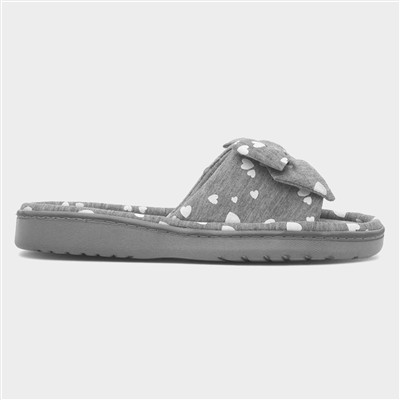 Grey Womens Bow Mule Slipper