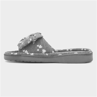 Grey Womens Bow Mule Slipper