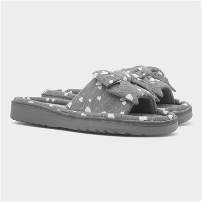 Grey Womens Bow Mule Slipper