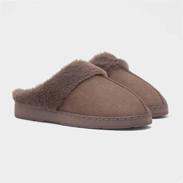 Womens Brown Faux Fur Mule