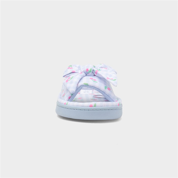 Womens Blue Bow Mule Slipper
