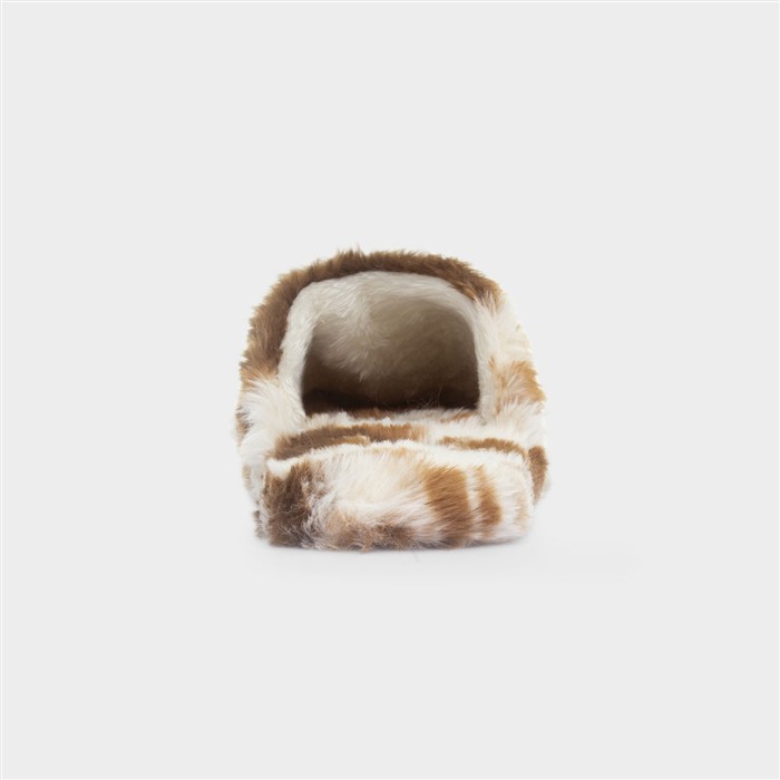 Womens Brown Cow-Print Slipper