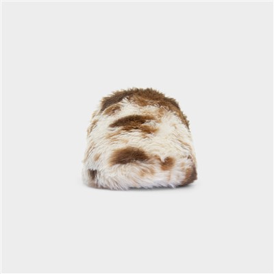 Womens Brown Cow-Print Slipper