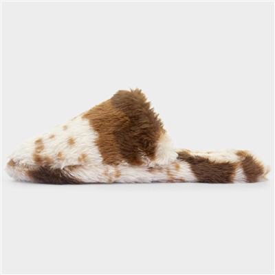 Womens Brown Cow-Print Slipper
