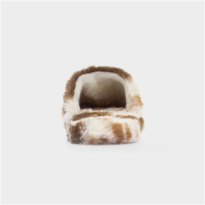 Womens Brown Cow-Print Slipper